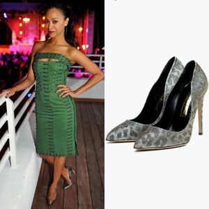 Rupert Sanderson Iridescent Metallic Leopard ‘Elba’ Pumps Sz 10 ASO Zoe Saldana
